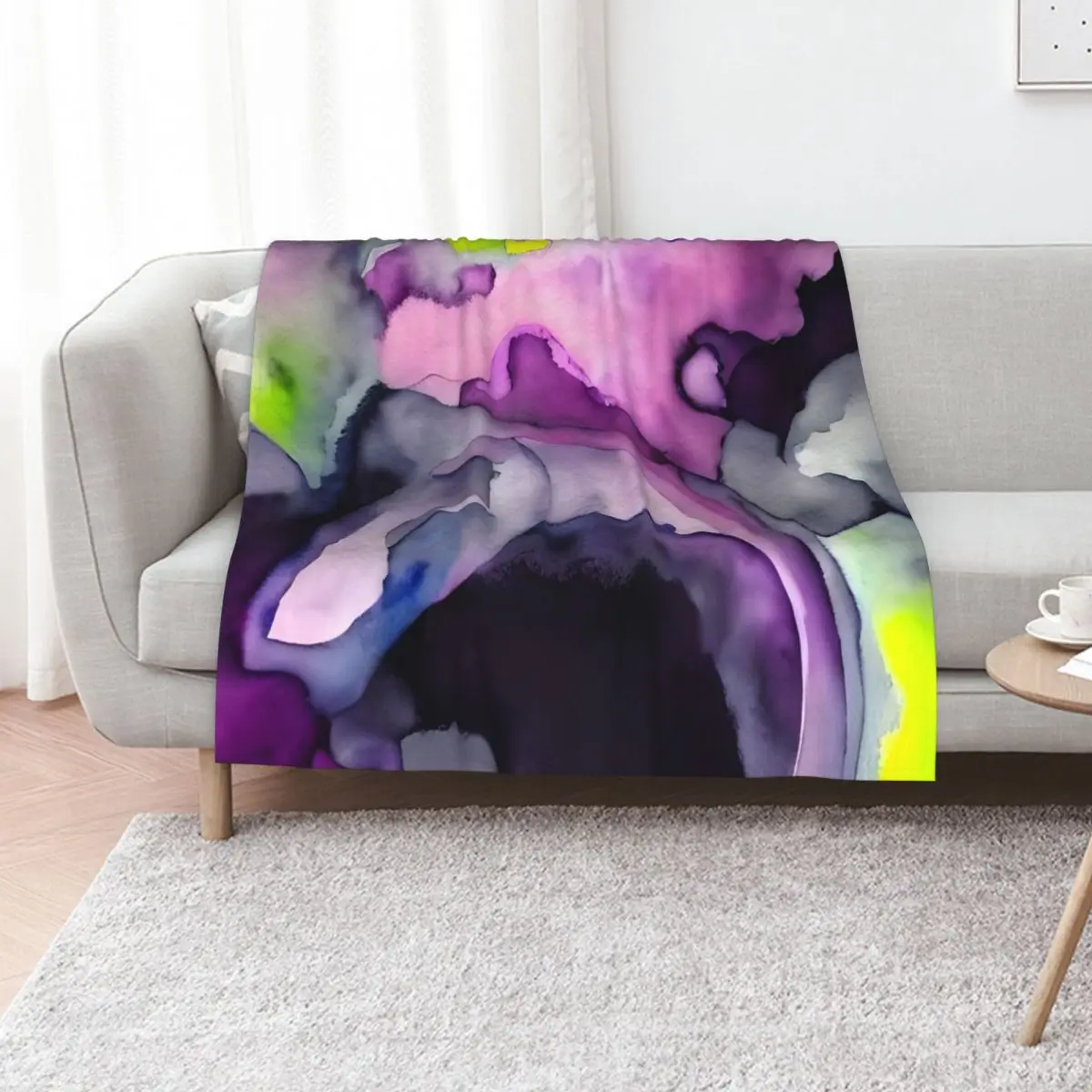 Violet Fusion: Multicolored Watercolored Inspired Art Print - New Original and Unique Art Throw Blanket