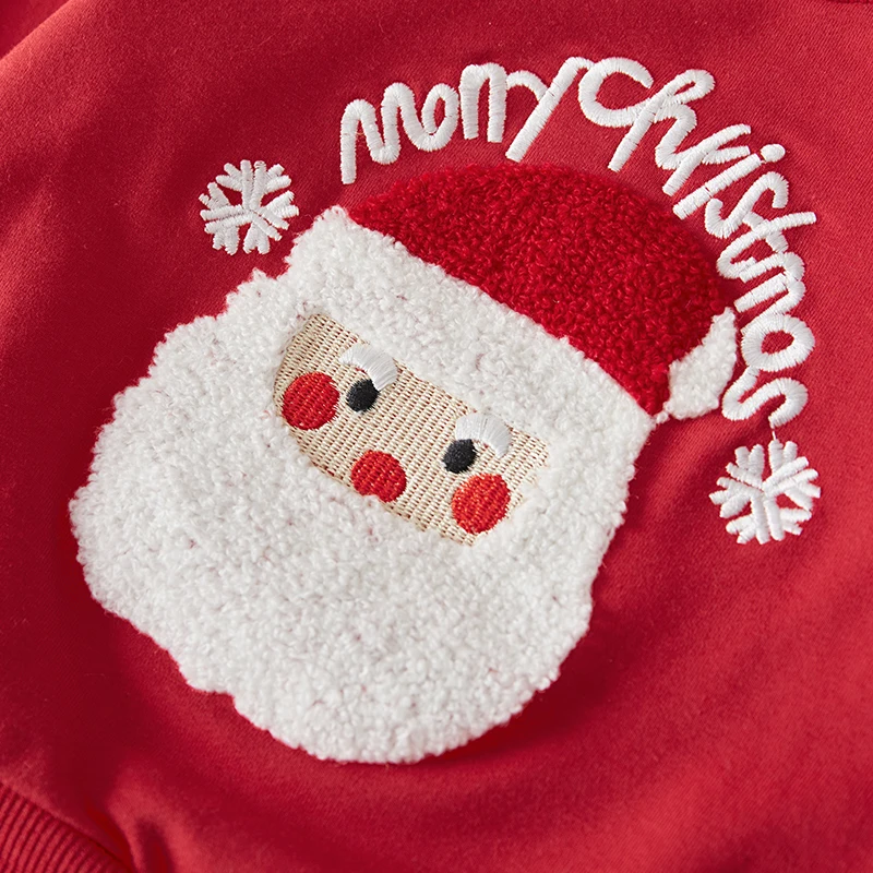 Suefunskry Toddler Girls Boys Christmas Sweatshirts Letter Santa Embroidery Crew Neck Long Sleeve Baby Pullovers Fall Tops