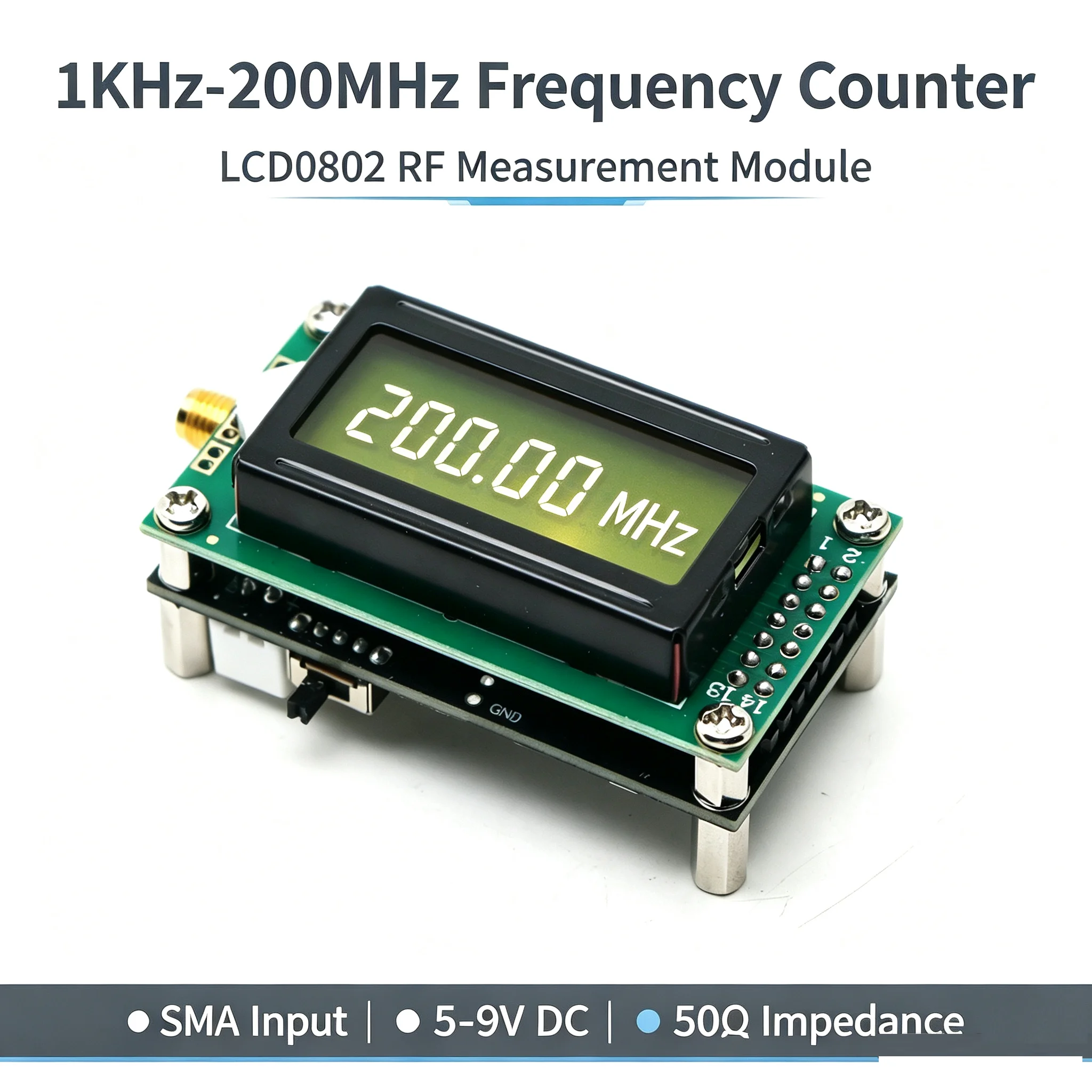 1khz To 200MHz RF Frequency Meter LCD Frequency Counter Radio Monitor FM Shortwave Signal Source Walkie Talkie Freq Display