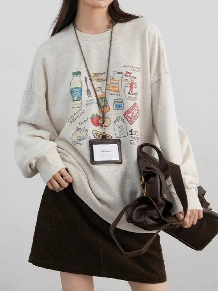 CHIC VEN Vrouwen Sweatshirts Fashion Casual Losse O-hals Lange Mouwen Gedrukt Tops Vrouwelijke Kleding Herfst Winter Nieuwe 2025