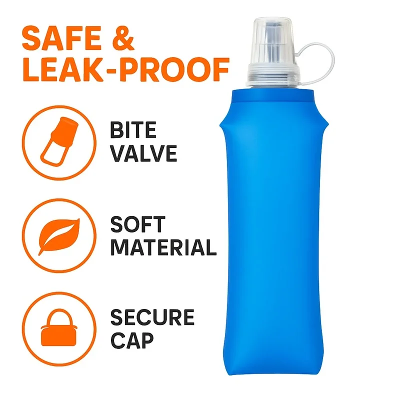 Foldable Soft Flask Water Bottle with Silicone Bite Valve for Running