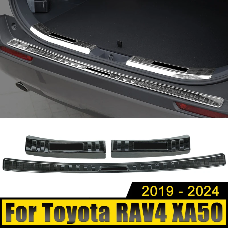 

For Toyota RAV4 XA50 2019-2021 2022 2023 2024 Hybrid Stainless Car Rear Bumper Foot Plate Trunk Door Sill Guard Pedals Cover