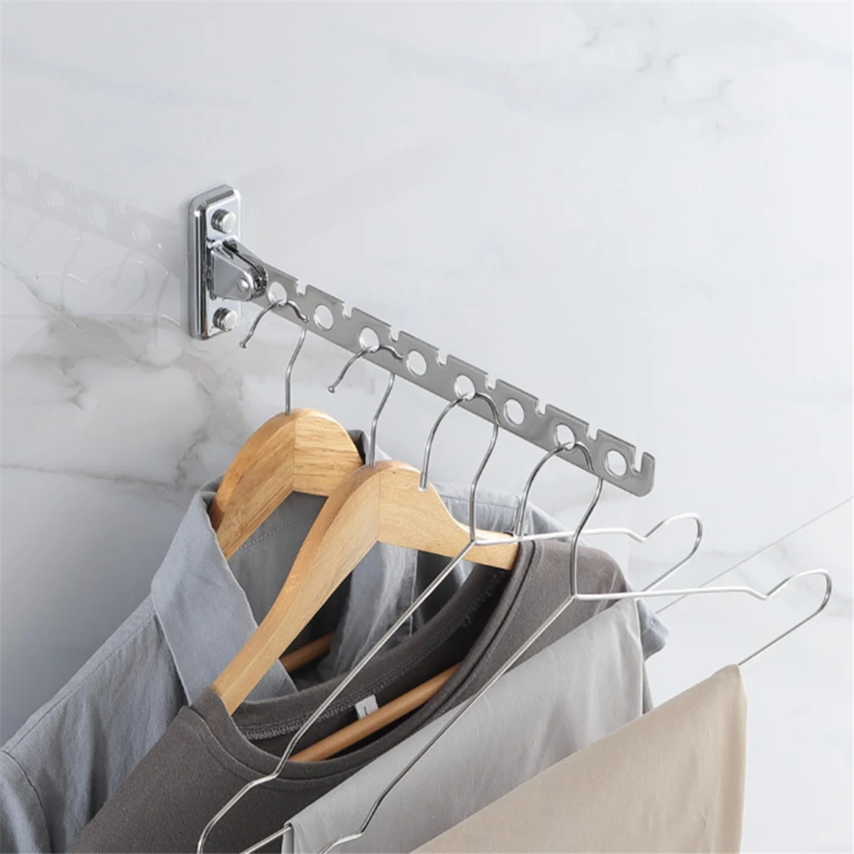 ABJZ Wall Mount Coat Hanger,Folding Clothes Drying Racks,Sturdy Hanging Clothes Hanger,Laundry Room Drying Rack(8-Hole)