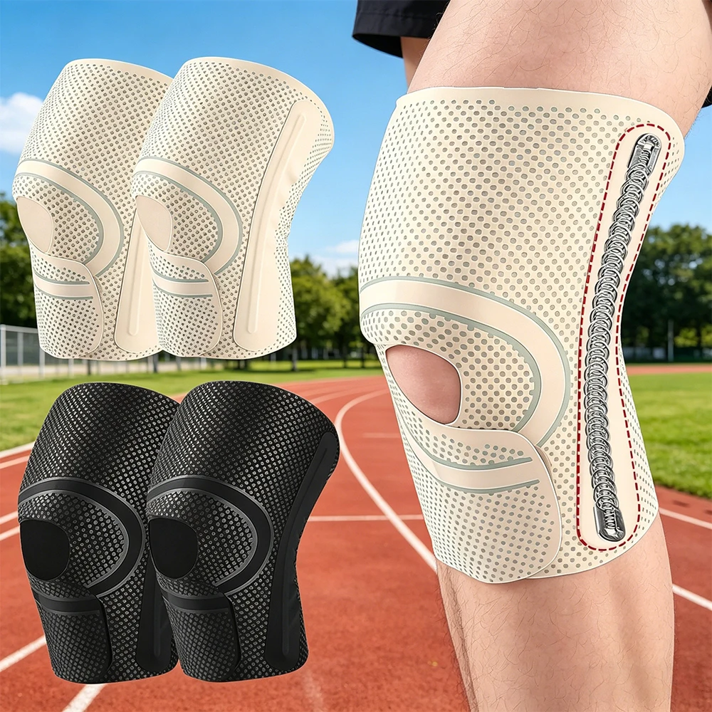 1/2 Piezas de Rodilleras Delgadas de Compresión con Estabilizadores Laterales para Hombres y Mujeres, Ideales para Deportes, Baloncesto, Correr y Ciclismo