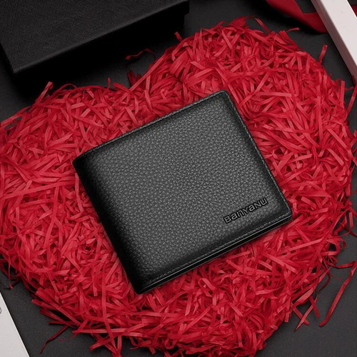 Imagen 2 del producto Cartera de hombre de negocios, diseño Simple, plegable, de piel de vaca, de cuero genuino, para tarjetas de crédito, regalos de cumpleaños