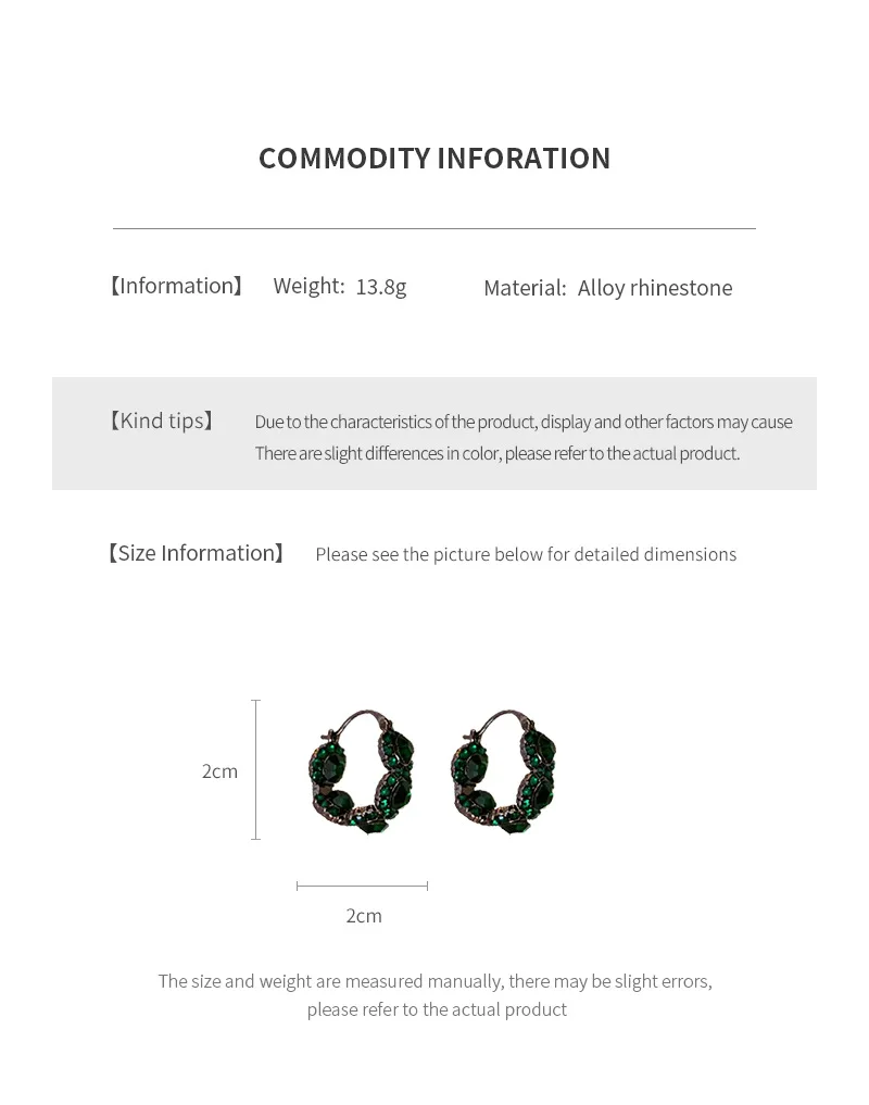 Rhinestone Emerald U Hoop Earrings for Women French Vintage Fashion Temperament Earring Luxury Jewelry Manufacturers Wholesale