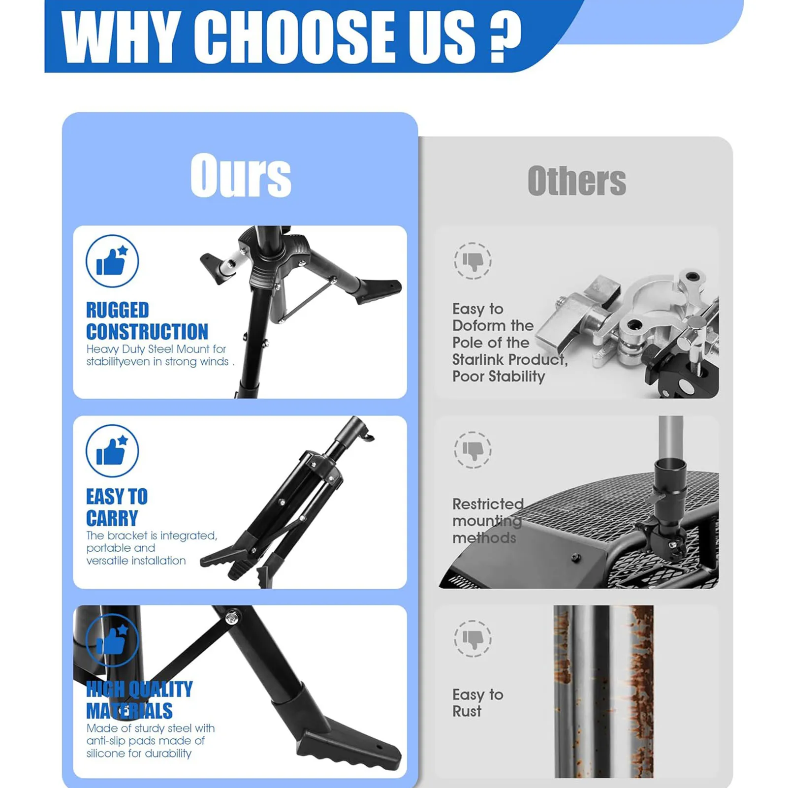 Foldable Tripod for Starlink Foldable Tripod Mount V2 V1 Stainless Steel Folding Mounting Stand for Roof Camping RV Travel Yacht
