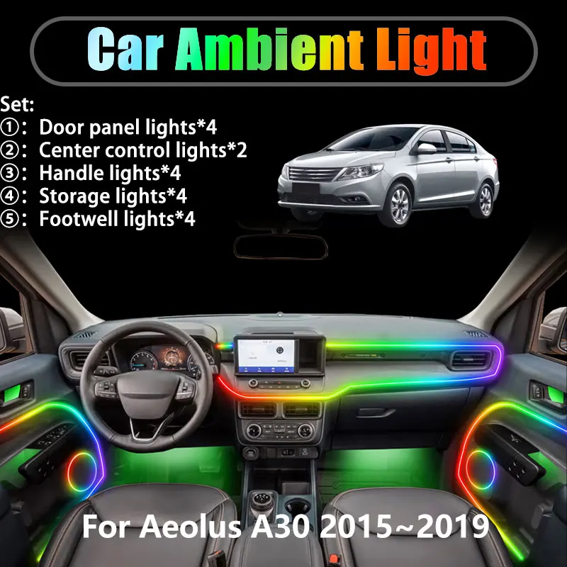 

For Aeolus A30 2015~2019 Dongfeng D23 2/18 in 1 Car ambient lighting Led trunk interior led lights USB RGB Ensemble Streamer
