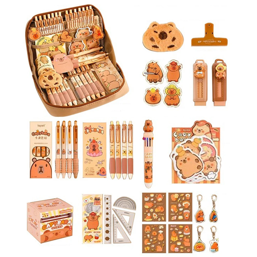 Estojo de lápis Capivara fofo com todas as coisas Conjunto de papelaria Capivara presentes grandes