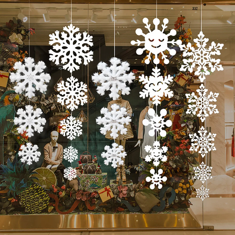 (10 Stks/pak) Wit/Zilver Sneeuwvlok Kerstboom Opknoping Ornamenten Kunststoffen Kerstsneeuwvlokken Nieuwjaar Diy Decor 10Cm 12Cm 15Cm