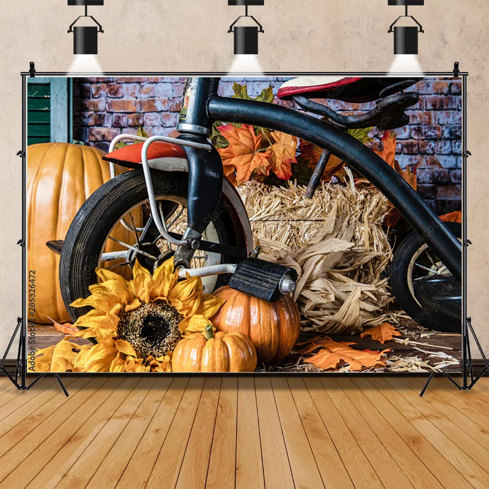 Halloween Background Autumn Pumpkin Farm Haystack Fallen Leaves Baby Portrait Photography Studio Prop Background  NG-03