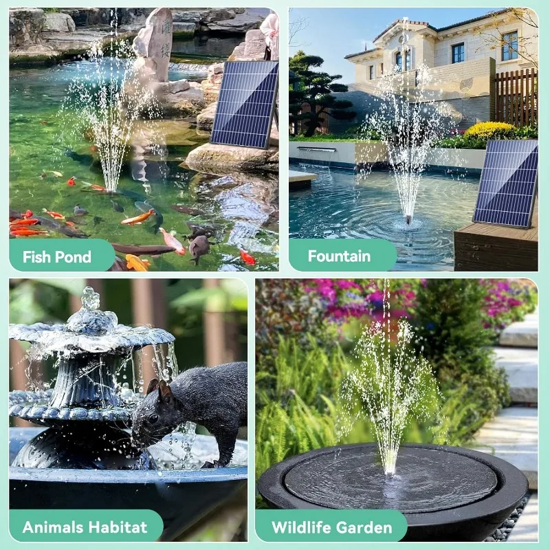 Solar Water Pump, 12W Solar Fountain Pump 160GPH Flow Adjustable, Solar Powered Water Pump with Dry-Run, 17Ft Cord