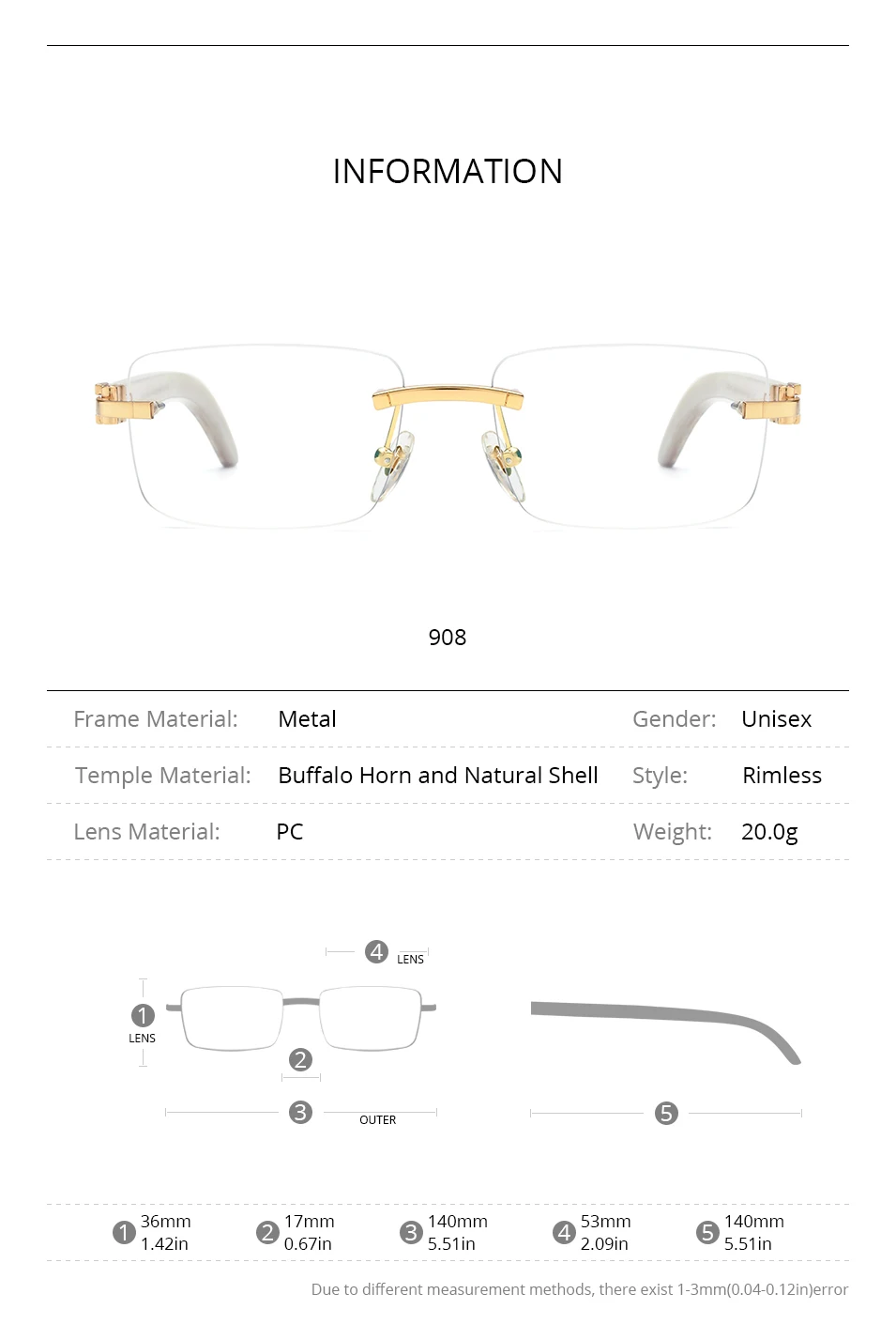 HEPIDEM Buffalo Horn Brille Männer Luxus Berühmte Marke Design Randlose Brillen Rahmen Frauen Rahmenlose Weiß Buffs Holz Brillen – Detail 14