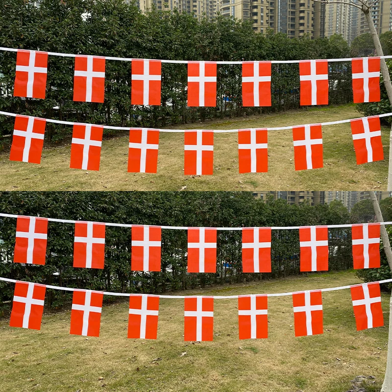 Aerlxemrbrae  20pcs/lot  Denmark  bunting flags 14x21cm  Pennant   Denmark  String Banner Buntings Festival Party Holiday