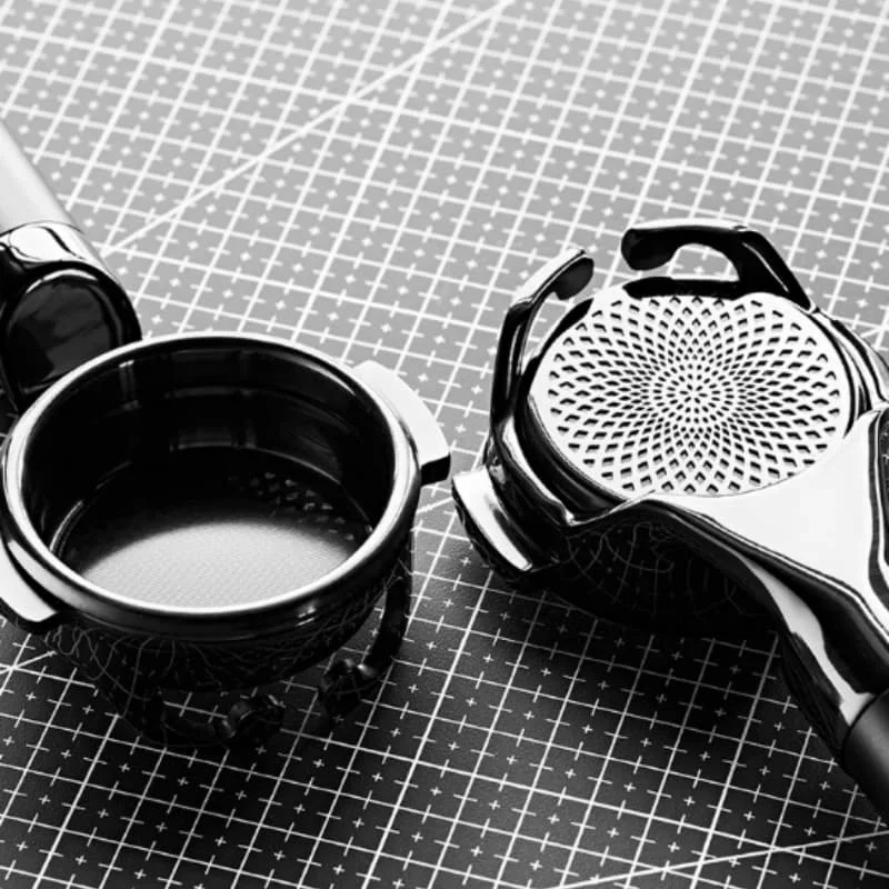 IKAPE Espresso Bottomless Portafilter,with Precision Basket Filters,Stainless Steel Deep Black,For 58mm E61/Lamarzocco Machine