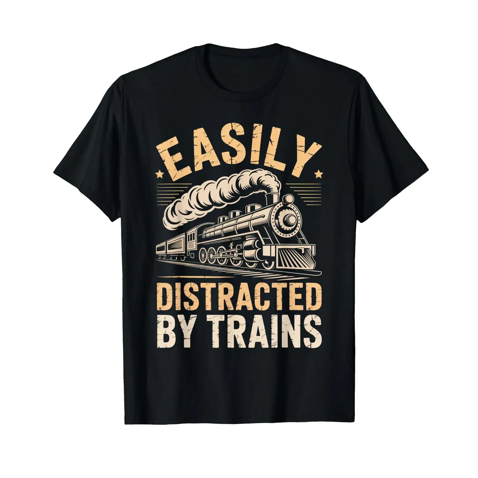 Easily Distracted by Trains Train Railroad Locomotive T Shirt vintage Washed Unisex Slightly Comfortable designer clothes