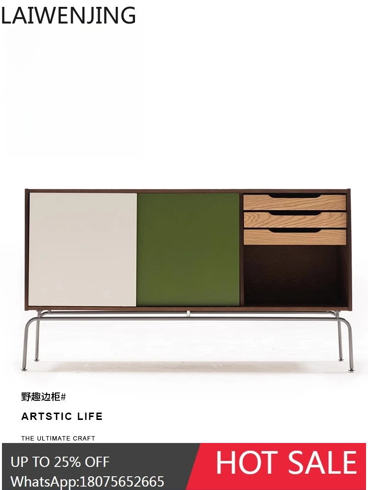 French retro side  storage wall integrated living room cabinet