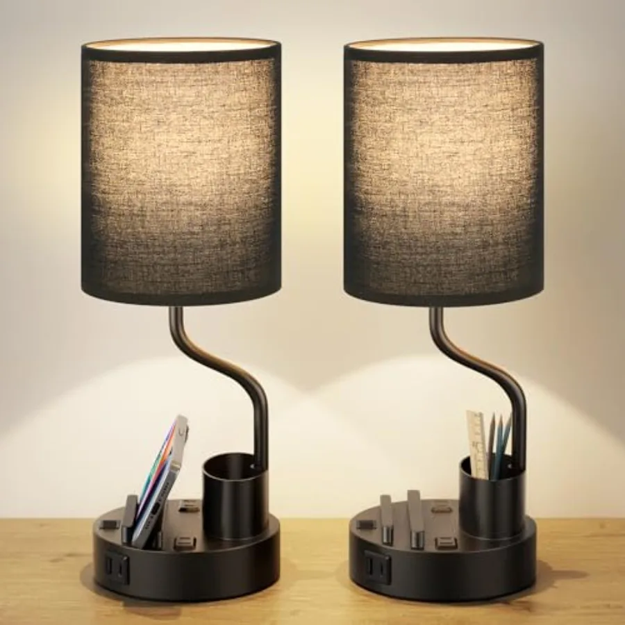 

Bedside Table Lamps for Bedroom Set of 2 - Nightstand Light with AC Outlet and USB A and C for Charging, 3 Color Temperatures D