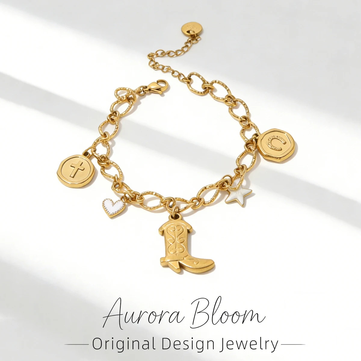 

AURORA Trend Stainless Steel West Boots Pendant Bracelets For Women's Hand Bracelet Fashion 18K Gold-Plated Hand Bangle Bracelet