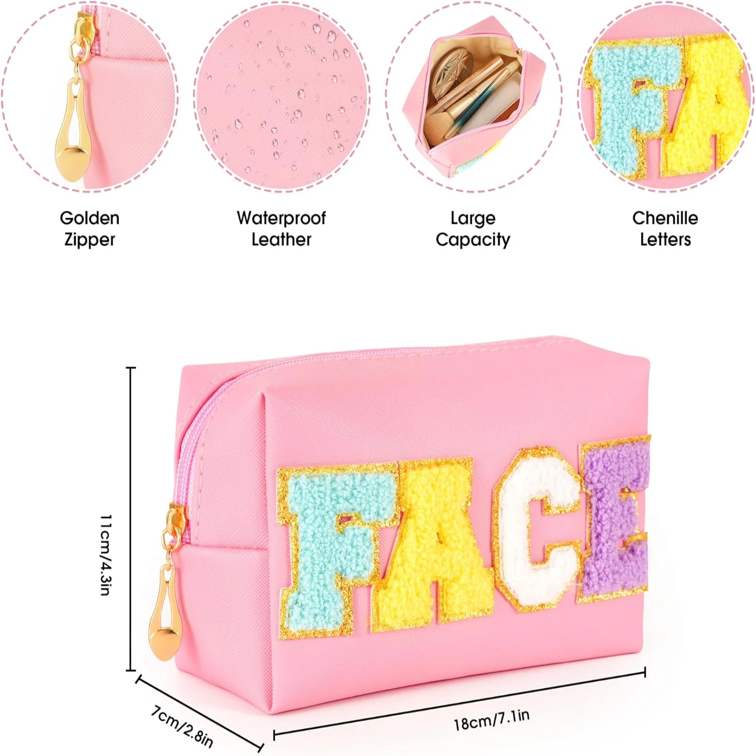 Pcs Preppy Makeup Bag, Travel Cosmetic Bag, PU Leather Waterproof Toiletry Bag, Cute Pouch for Teen Girls & Women