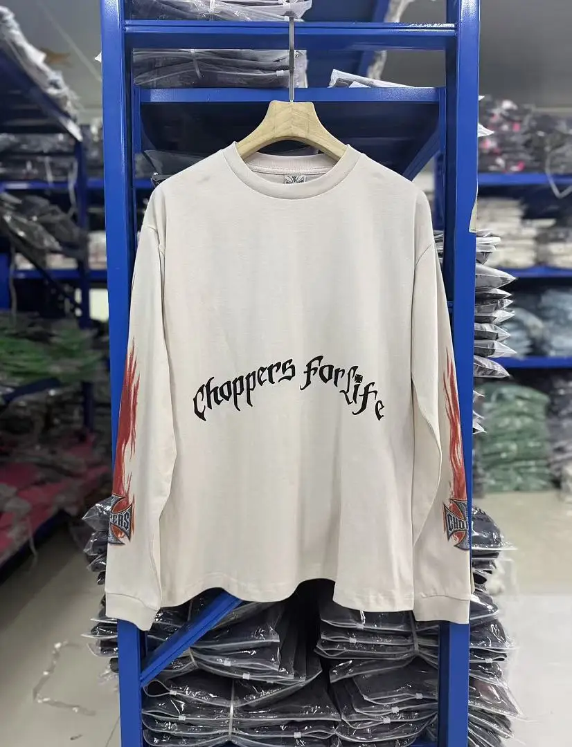 25SS West Coast Choppers Fire Logo Printed Women Men Long Sleeve Washed T shirt Hiphop Oversized Men Cotton T shirt Tops tees