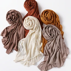 2024 Design Crinkle Fashion Classic Shiny Silk Scarf for Women Soft Hijab Solid Color Foulard Shawls Wraps Muslim Scarves Stole