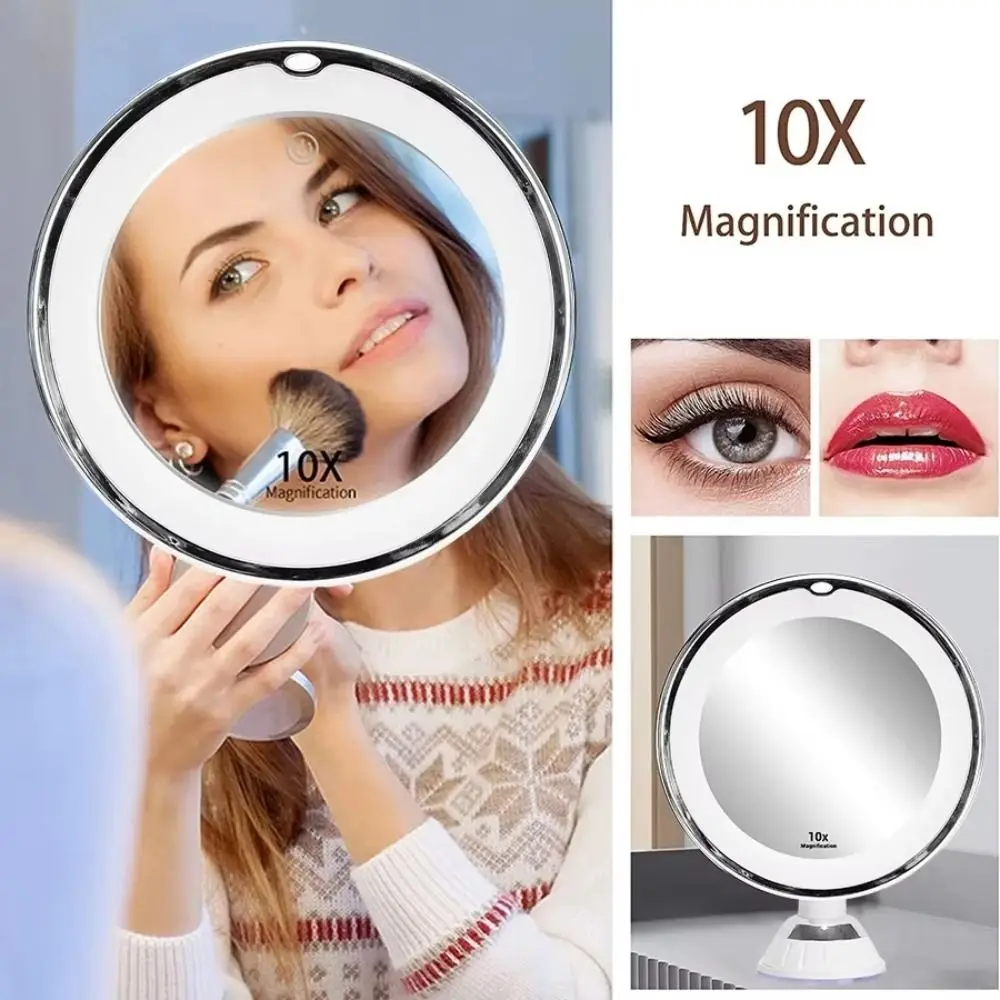 Flexibler Reise-Make-up-Spiegel mit 10-facher Vergrößerung, 3-farbige Beleuchtungsmodi, Touchscreen, LED-Licht, Desktop-Spiegel, tragbar, dimmbar