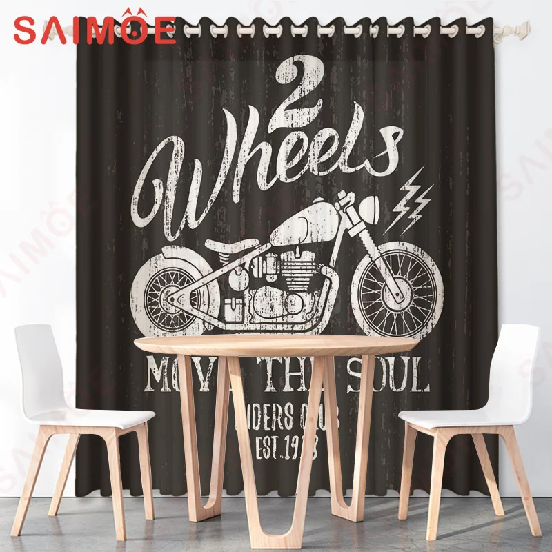 American Summer Vintage Artwork Beach Motorcycle Custom 3D Curtains Outdoor Resort Thin Polyester Fabric Office Home Decorations