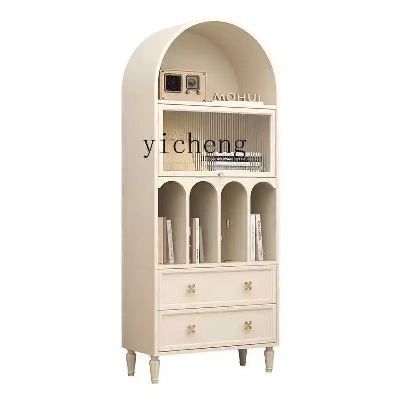 

ZC solid wood bookcase floor-to-ceiling small bookshelf storage cabinet dining edge arched decorative locker