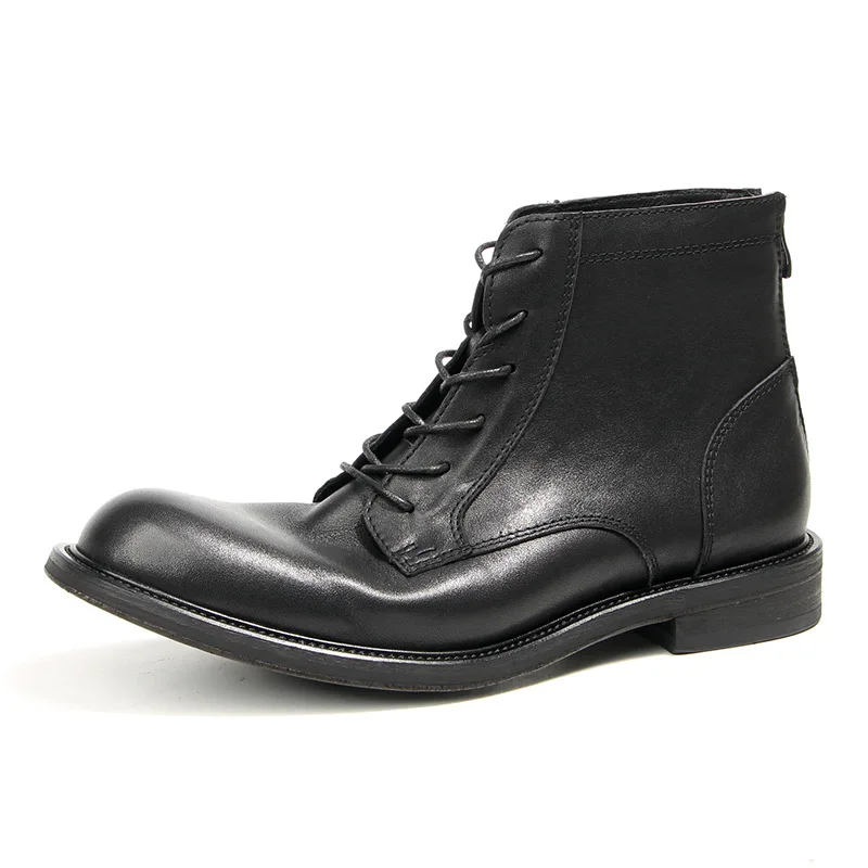 

British Handmade Autumn Winter Men Ankle Boots High Quality Cow Leather Shoes Zipper Tooling Vintage Boots Motorcycle Boots