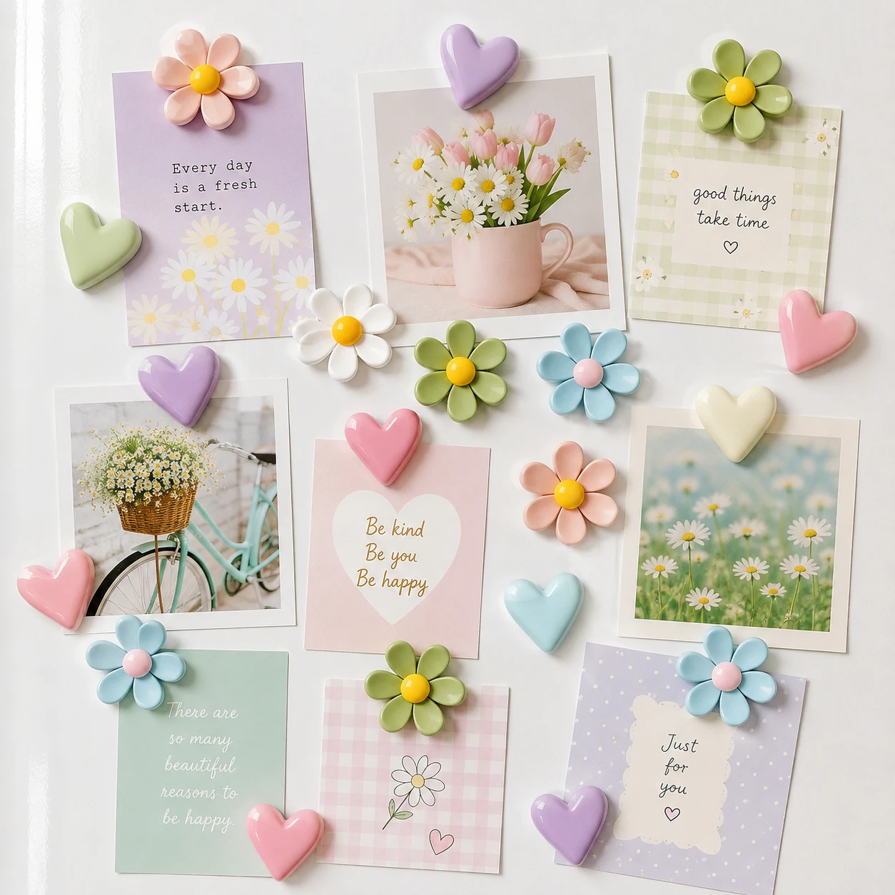 Colorful Flower and Heart Fridge Magnets, Refrigerator Magnets for Kitchen Office Photo Notes Home Decor Gift Set