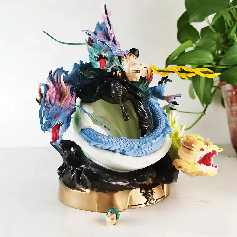 

24 см Фигурка аниме-персонажа Ророноа Зоро из One Piece: Страна Вано, Три Дракона, Санториу, с двумя сменными головами, модель-скульптура, игрушка, декор для рабочего стола, подарок