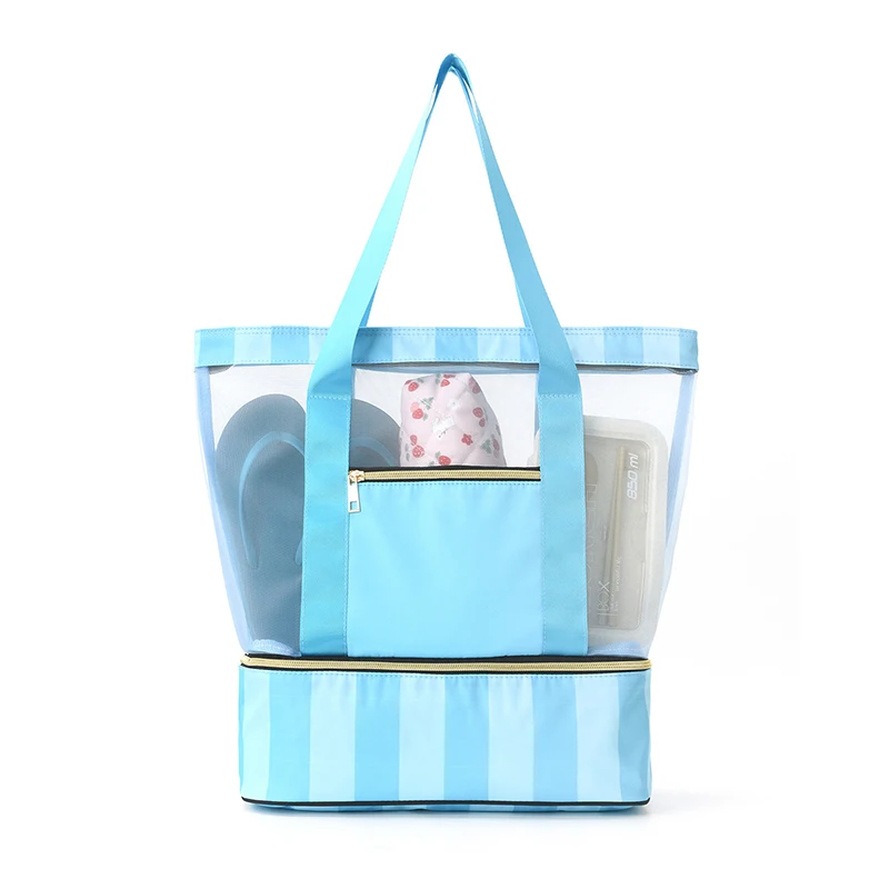 Beach Swimming Handbag Portable Lightweight Rucksack Large Storage Double-layer Mesh Transparent Shoulder Multifunctional Tote
