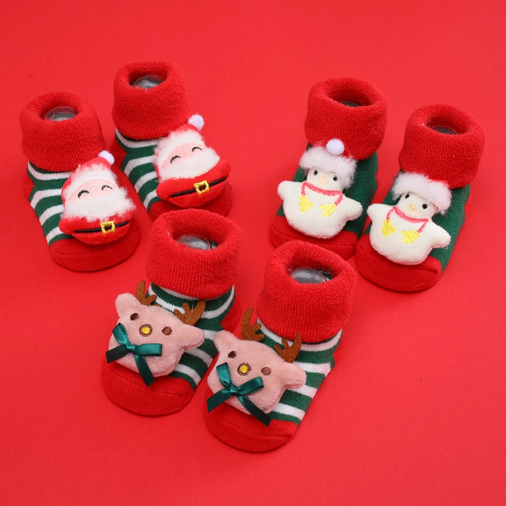 Xmas Baby Socks Winter Warm Thick Terry Socks for Newborn Cartoon Santa Elk Anti Slip Floor Socks Baby Boys Girls Sock