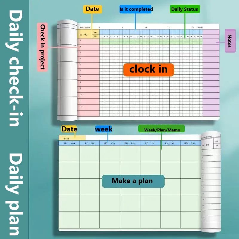 Selbstdisziplin-Check-in-Notizbuch, Notizblock, 30-Tage-Arbeitsplan, Zeitmanagement, Planer, Notizbücher, Schreibblöcke, Büro, Schulbedarf – Detail 4