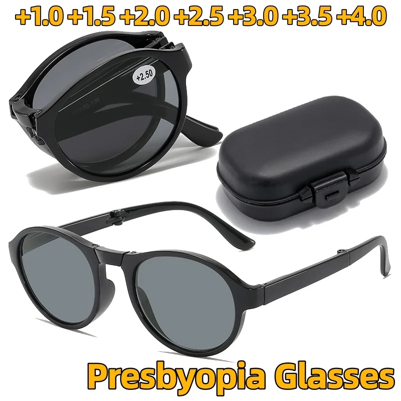 

Foldable Reading Sunglasses (with Case) Portable High Definition Anti-Blue Light Presbyopia Eyewear UV Protection Sunglasses