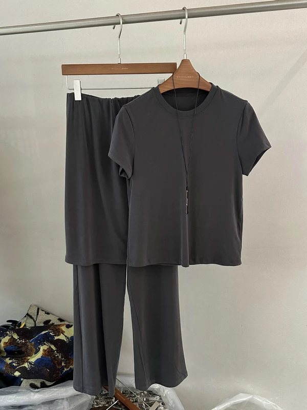 

Korean Style Short Sleeve Comb Decoration Casual Pants Set Women's Fashion Spring Summer Two-Piece Suit High Waist Trousers