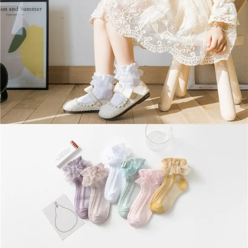 

Sweet Princess Ruffle Sock for Kids Girl Cute Frilly Lace Dance Calf Sock for Children Girl Spring Autumn Cotton Shool Sock