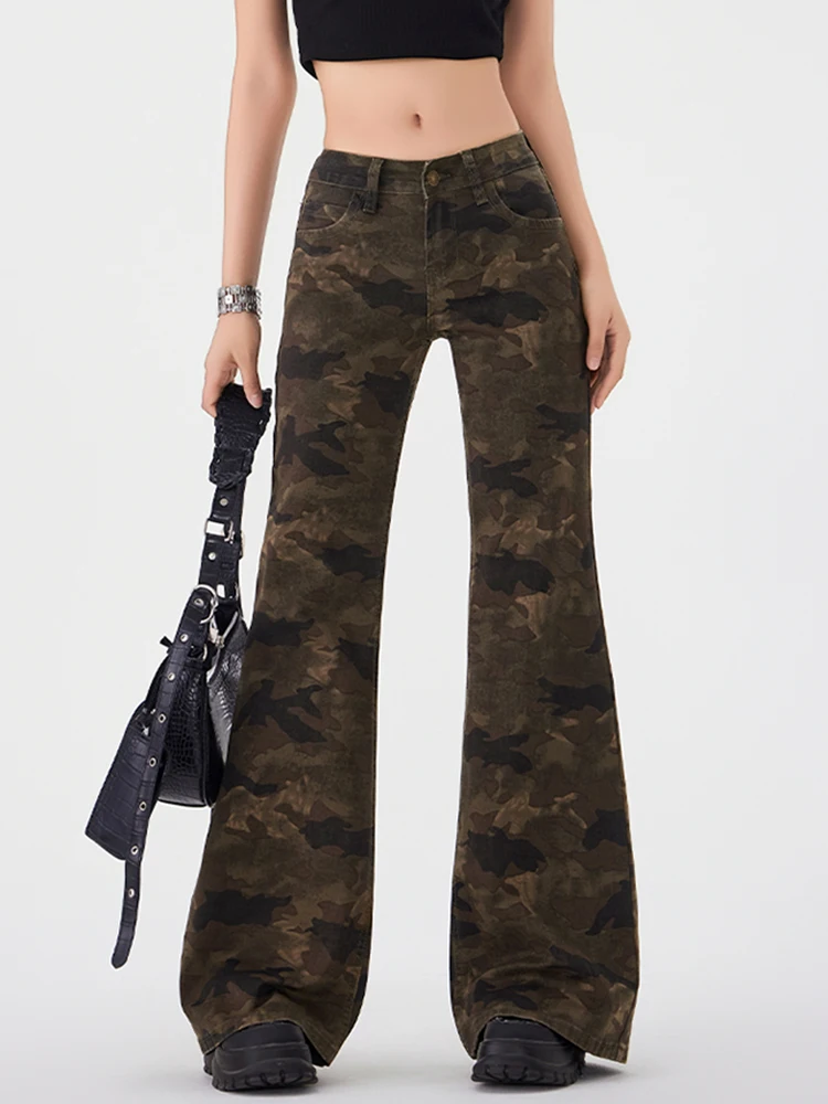 Jmprs Retro Women Y2K Camouflage Jeans Sexy Low Waist Streetwear Casual American Denim Pants Harajuku Vintage Bootcut Jeans New