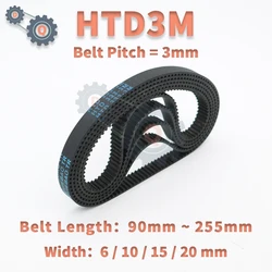 HTD3M Belt Length 90mm to 255mm HTD 3M Timing Belt Width 6mm 10mm 15mm 20mm Drive Belt 3M Rubber Belt Closed Loop Belt 3M Belt