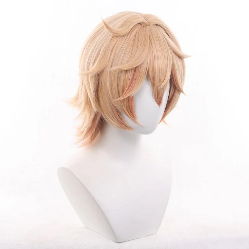Genshin Impact Dahlia Cosplay Wig Orange Pink Short Hair Goth Vampire Heterochromia Boy Mondstadt Women Men Halloween Wig Cap