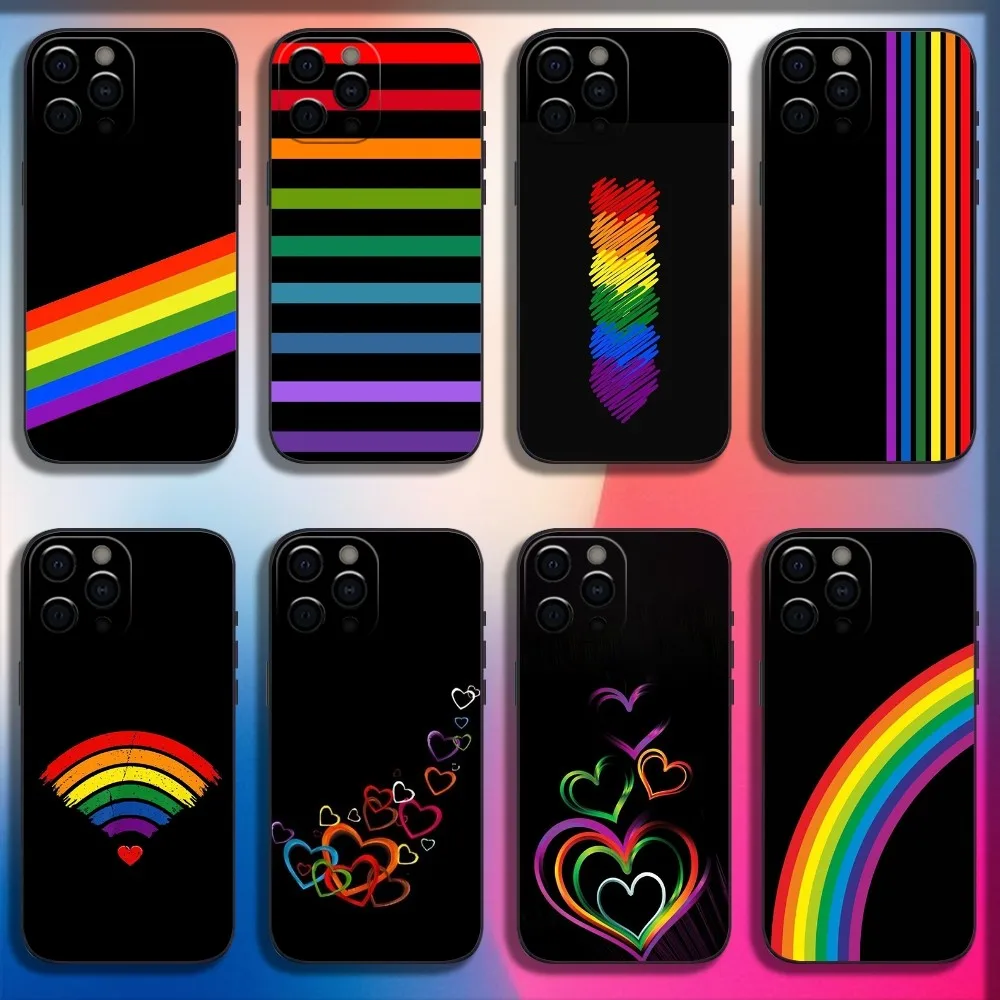 

Gay Lesbian LGBT Rainbow Phone Case For iPhone 16,15,14,13,12,11,Pro,X,XS,Max,XR,Plus,Mini Soft Black Cover
