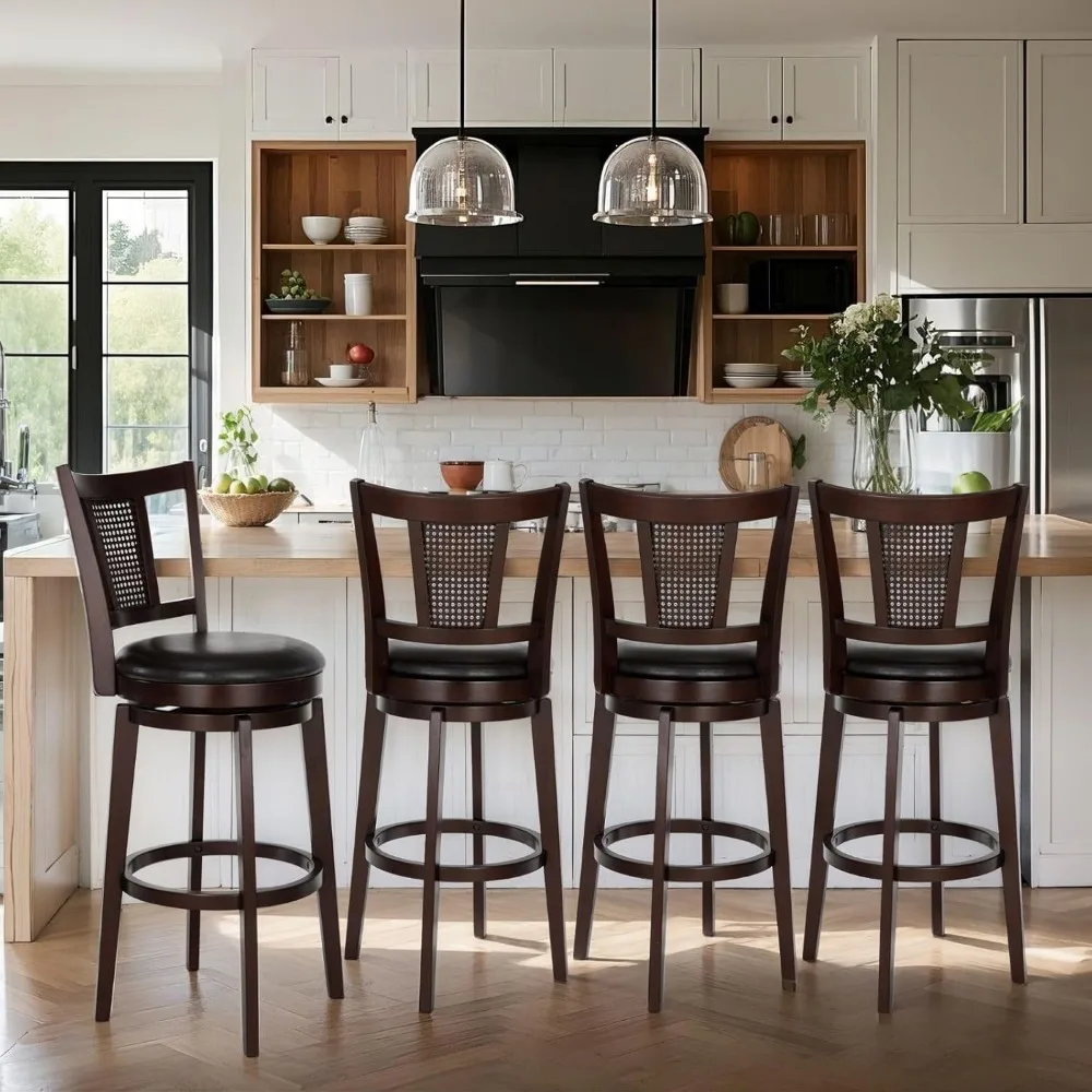 

Sophia & William Swivel Bar Stools Set of 4, 360-Degree Swivel Stools with Faux Leather Padded Seat, 30 Inch Wood Kitchen Counte