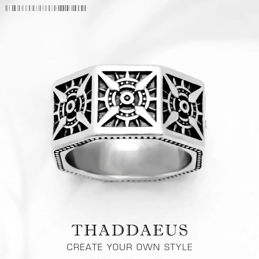 

Compass Angular Black Ring in 925 Sterling Silver,Vintage Gift for Women Men,Europe Sign of Strength Winter Fine Jewelry