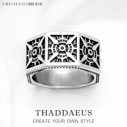 Compass Angular Black Ring in 925 Sterling Silver,Vintage Gift for Women Men,Europe Sign of Strength Winter Fine Jewelry