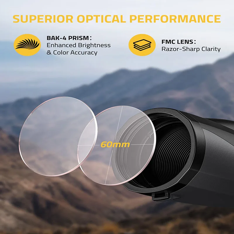 منظار أحادي 12 × 60 للبالغين عالي الطاقة مع محول الهاتف الذكي BAK4 Prism FMC عدسة ترايبود حزام اليد وشملت المشي لمسافات طويلة في الهواء الطلق