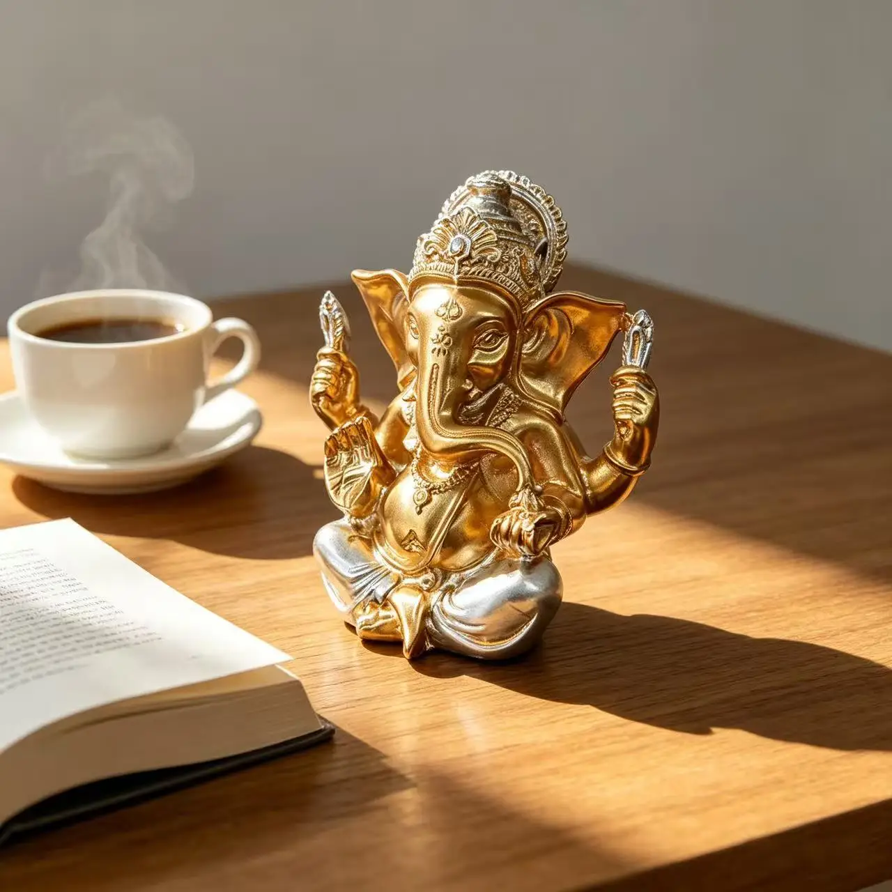 Estatua Dorada de Ganesha para Decoración del Hogar Feng Shui, Escultura del Dios Elefante Indio para Meditación, Yoga y Estética del Hogar, Decoración Espiritual