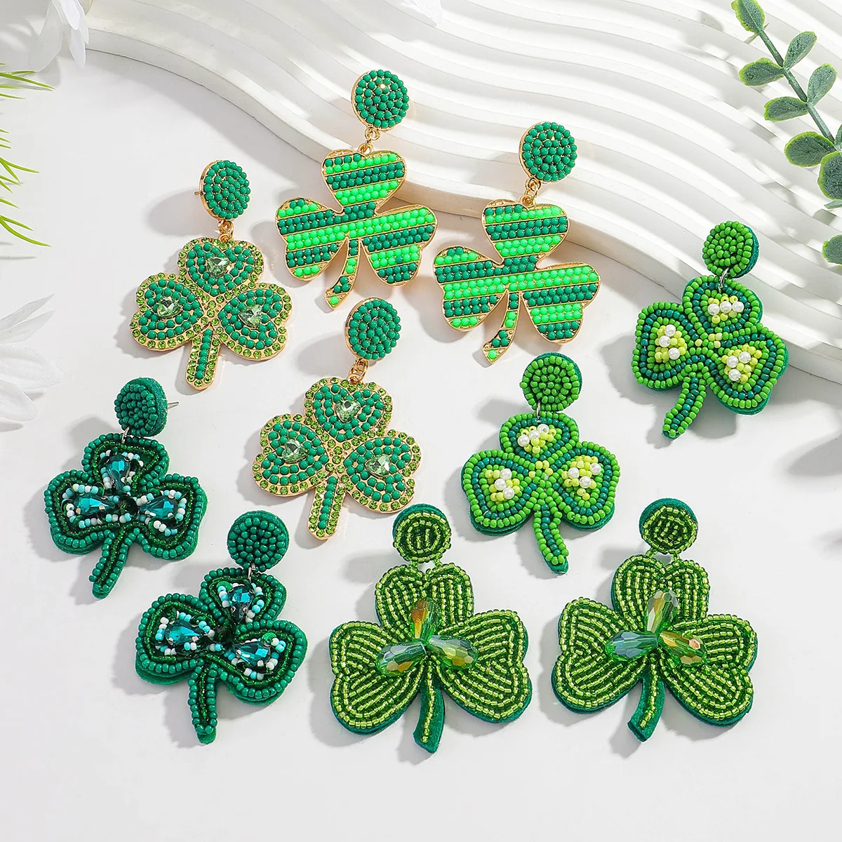 Pendant St. Patrick Diamond Rice Bead Earrings Personalized Fashion Color-block Festive Heart