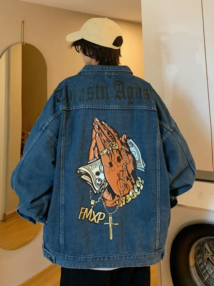 Chic Hip Hop West Coast Denim Jacket Men Fashion High Street American Spring Fall Jacket High Quality Y2k Harajuku Streetwear