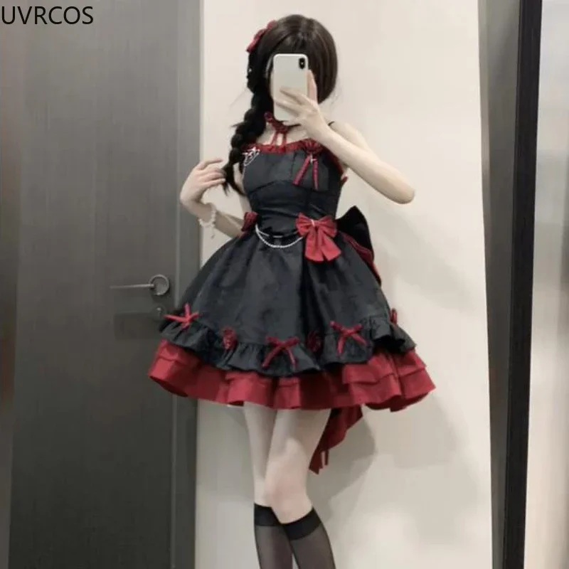 Новое викторианское платье 2025 года, готический японский стиль, элегантные платья с бантом и цветком розы, Harajuku, панк, Y2k, костюмы для косплея, Лолита CRQR45